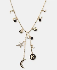 Karl Lagerfeld Paris Crystal Star, Moon & Logo Statement Lariat Necklace, 18" + 3" extender