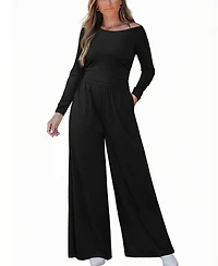 Cupshe Women's Off-Shoulder Long Sleeve Wide-Leg Jumpsuit
