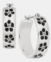 Karl Lagerfeld Paris Gold-Tone Enamel Flower Inlay Small Hoop Earrings, 0.68"