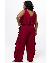 Celebrations by Sydney's Closet Women's V-Neck Stretch Satin Jumpsuit with Ruffles
