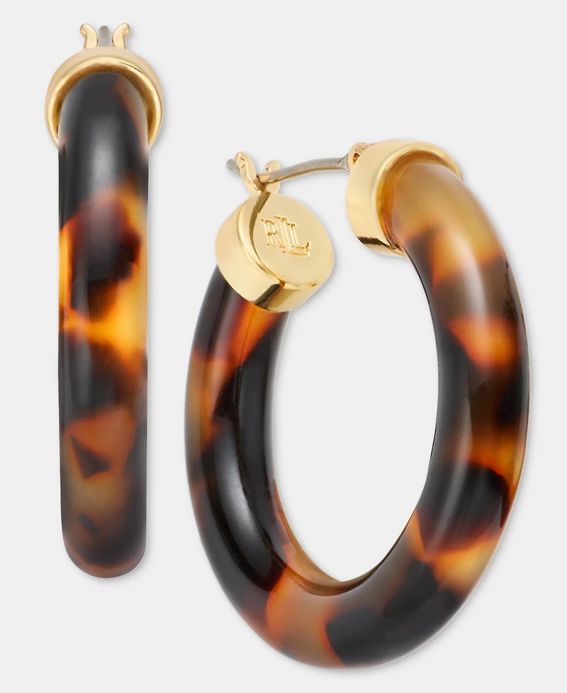 Lauren Ralph Lauren Gold-Tone Tortoise Shell Look Small Hoop Earrings, 0.8"