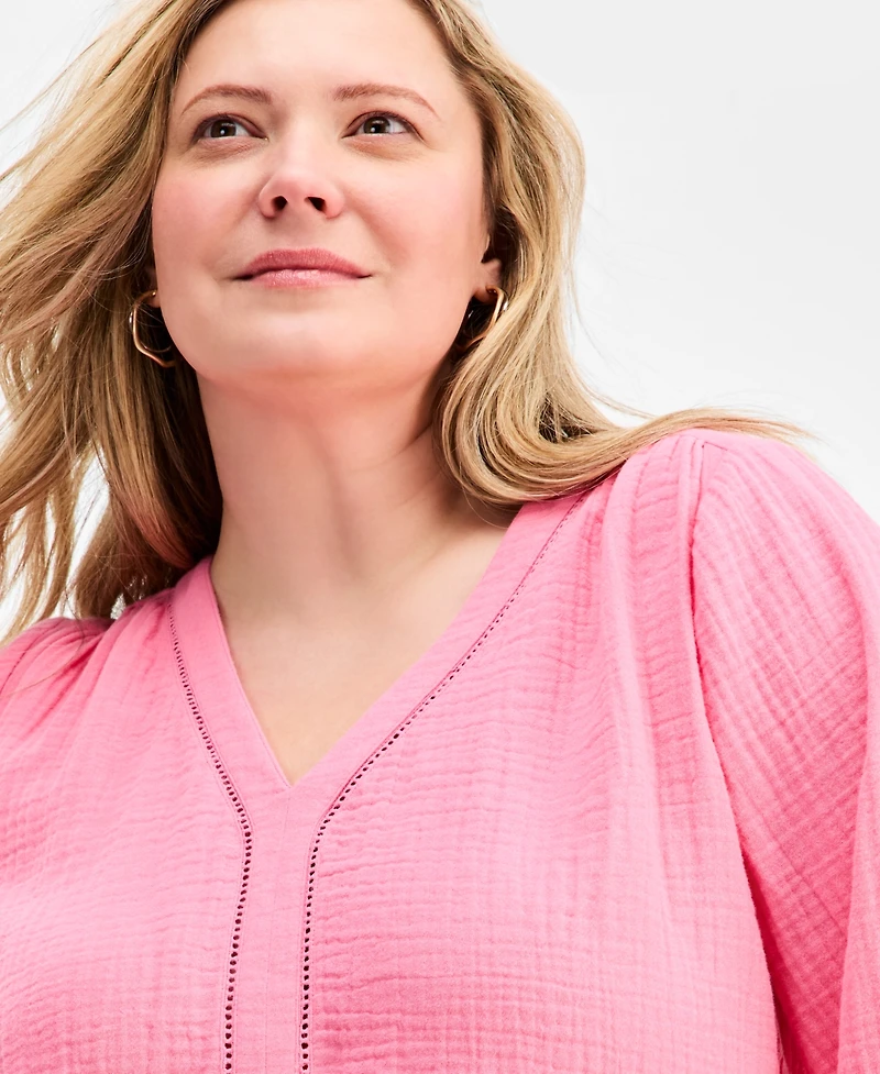 Style & Co Plus Cotton Gauze V-Neck Top, Macy's Exclusive