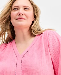 Style & Co Plus Cotton Gauze V-Neck Top, Macy's Exclusive