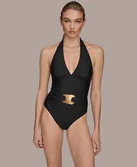 Donna Karan Women's Printed Belted One-Piece Swimsuit