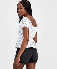 Hippie Rose Juniors' Printed Puff-Sleeve Peplum Peasant Top
