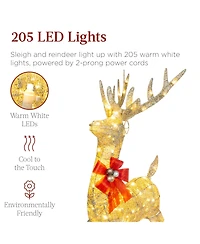 Best Choice Products Lighted Christmas 4ft Reindeer & Sleigh Outdoor Yard Decoration Set w/ 205 Led Lights, Stakes