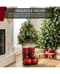 Best Choice Products 40in Santa Boots Decoration w/ Pre-Decorated Christmas Greenery, Battery-Operated Lights