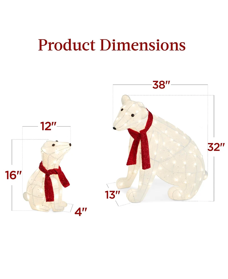Best Choice Products Large Lighted Polar Bear Family w/ 145 Pre-Strung Led Lights, Zip Ties, Ground Stakes - Red/White
