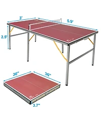 Rbied 6FT Foldable Red Mdf Ping Pong Table, Portable Table Tennis Table for Indoor Outdoor, Ping Pong Table Set with Net Paddles Balls
