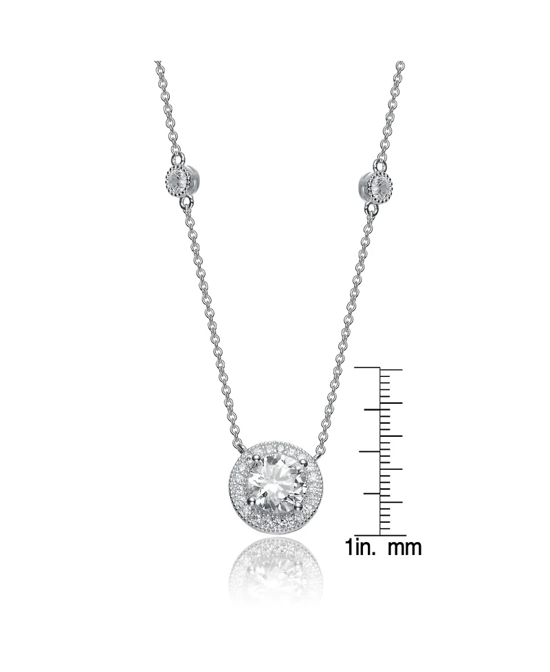 Sterling Silver White Gold Plated with Clear Round Cubic Zirconia Solitaire Necklace