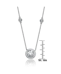 Sterling Silver White Gold Plated with Clear Round Cubic Zirconia Solitaire Necklace