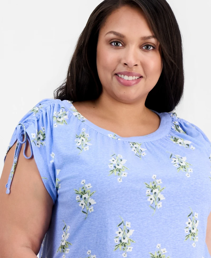 Style & Co Plus Printed Ruched-Shoulder Top, Macy's Exclusive