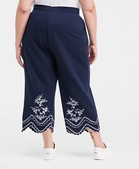 Style & Co Plus Scalloped Eyelet Wide-Leg Knit Pants, Macy's Exclusive
