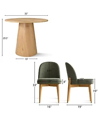 Maison Boucle 3-Piece Round Dining Table Set, 35" Wood-Look Pedestal Table with Fabric Upholstered Chairs for Small Kitchens