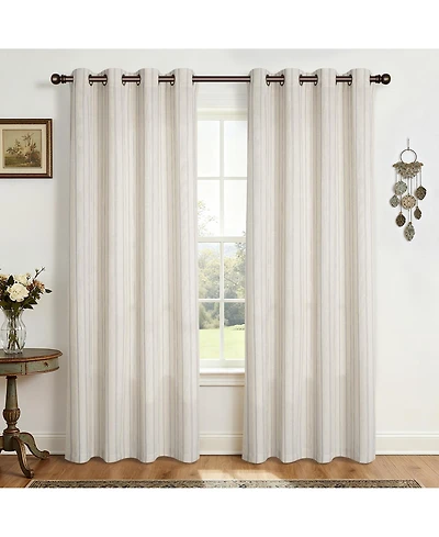 Awesome Home Linen Blend Geometric Striped Light Filtering Curtains Pair