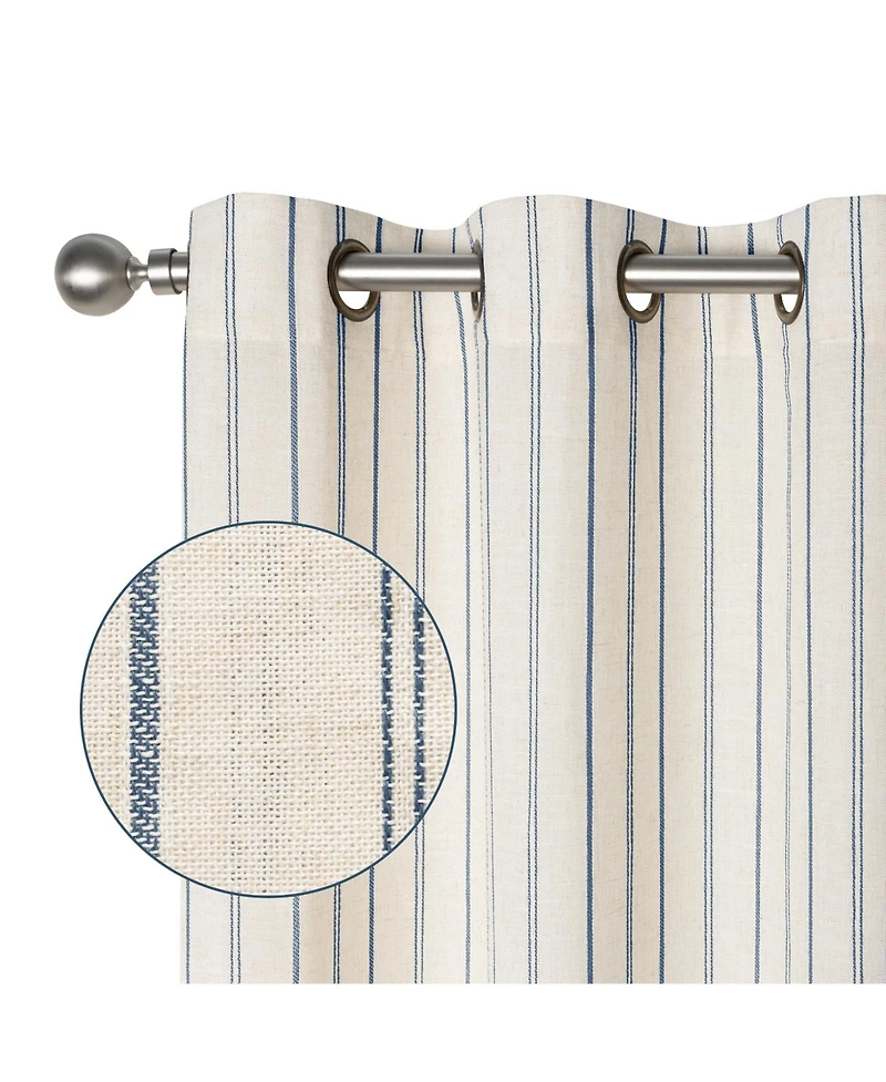 Awesome Home Linen Blend Geometric Striped Light Filtering Curtains Pair