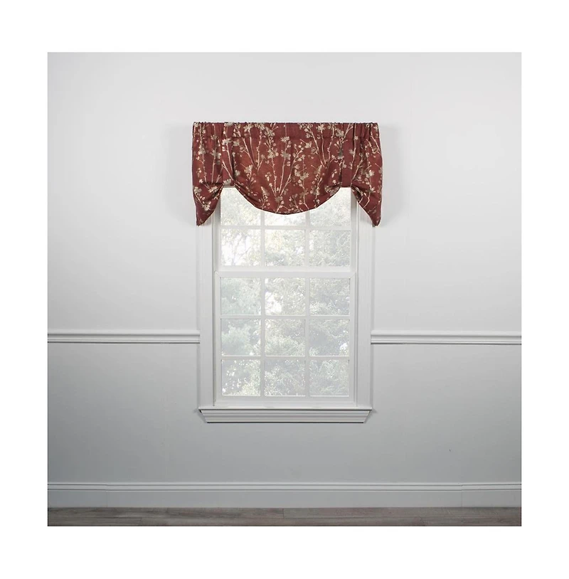 Ellis Curtain Meadow High Quality Room Darkening Solid Natural Color Lined Tie-Up Window Valance - 50 x22", Cardinal