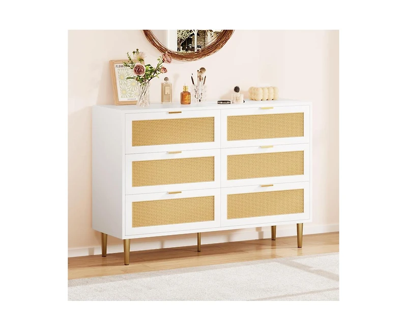 gaomon Natural Rattan 6 Drawer Dresser for Bedroom