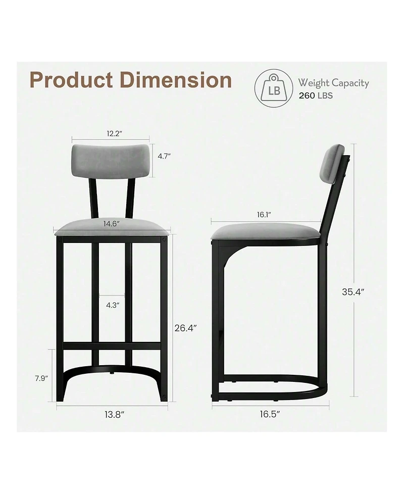 gaomon Home Bar Stools Set Of 2, Counter Height Bar Stools For Kitchen Counter, Island Chairs For Dining Table, Tall Barstools For Kitchen