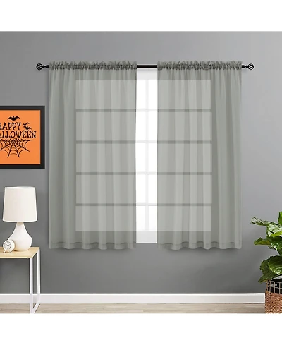 Goodgram 2 Piece Spooky Halloween Decor Misty Gray Colored Rod Pocket Sheer Voile Window Curtains - 63 In. Long