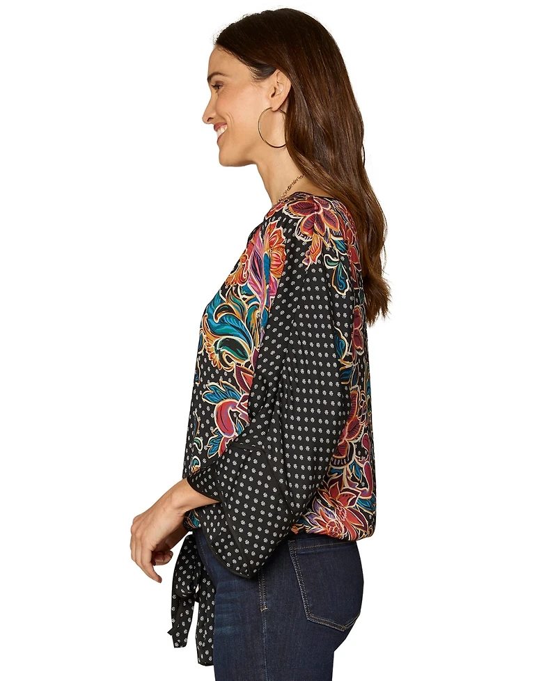 Democracy Petite Boat Neck Dolman-Sleeve Printed Top