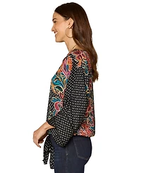 Democracy Petite Boat Neck Dolman-Sleeve Printed Top