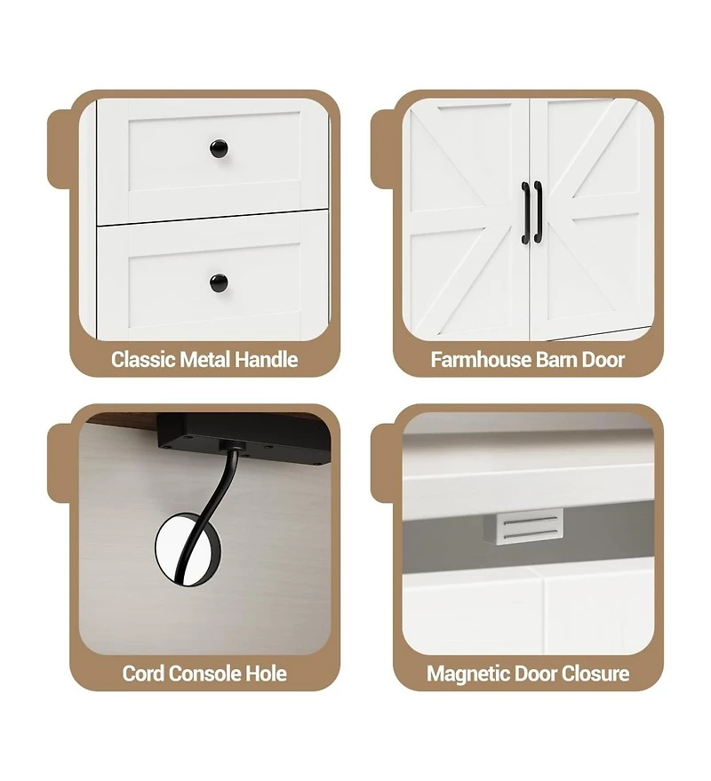 Gaomon 47.2" Buffet Cabinet with Power Outlet, 3 Drawers & 2 Barn Doors, Modern Farmhouse Sideboard Storage forLiving Room, Coffee Bar, Black