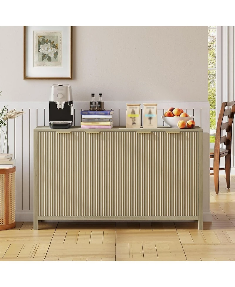 Gaomon 55" Fluted Sideboard Buffet Cabinet, Large Coffee Bar with Adjustable Shelves, Modern Storage Console Cabinet for Living Room.