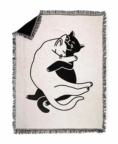 Uncommon Goods Snuggle Cat Cotton Throw Blanket, 60" x 46"
