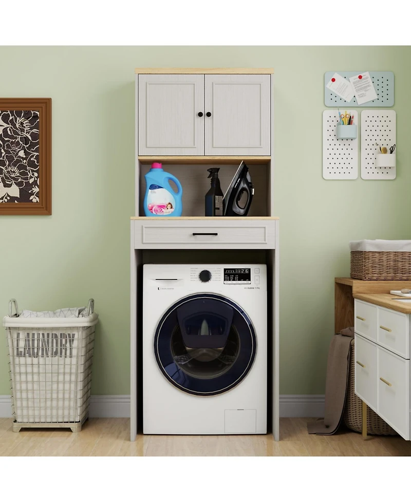 Streamdale Furniture Over the Washer and Dryer Storage Cabinet - Antique White