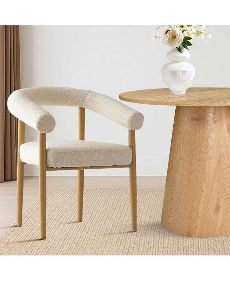 Maison Boucle 3-Piece Round Dining Table Set for 2 with Boucle Armchairs, Modern Wood Finish Table and Upholstered Chairs for Small Spaces