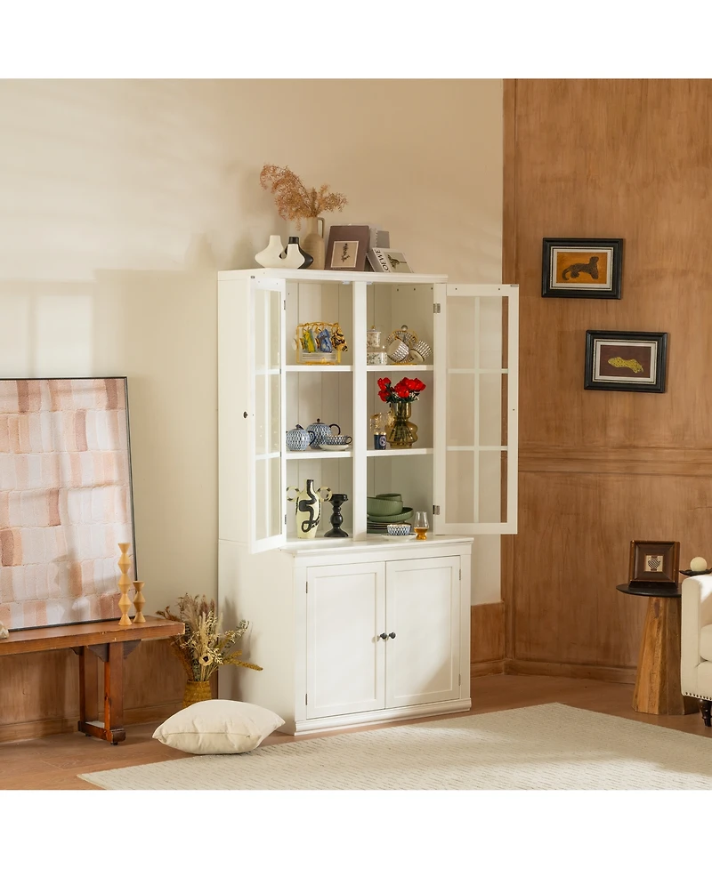Hd Glass Door Display Cabinet with Retro Modern Design Ample Storage and Expandable Modular System