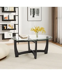 Gymax Coffee Table Modern Accent Tea Table w/ Rubber Wood Bentwood Structure