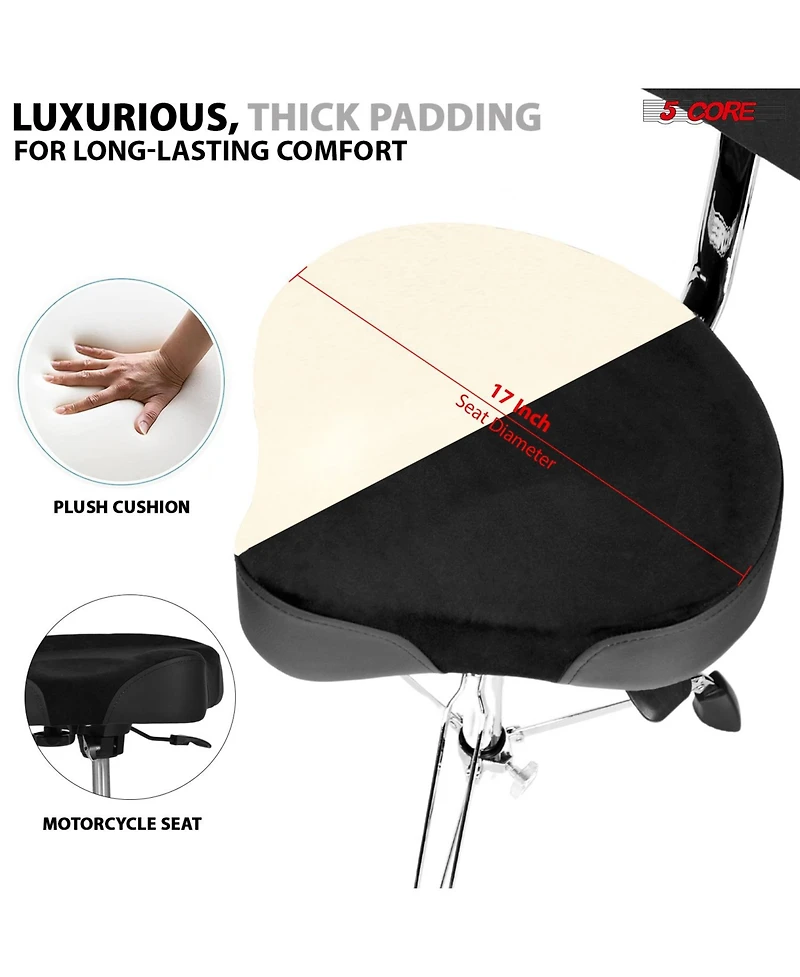 5 Core Drum Throne w Backrest 4" Padded Stool Airlift 25" Adjustable Drummer 441Lb Capacity