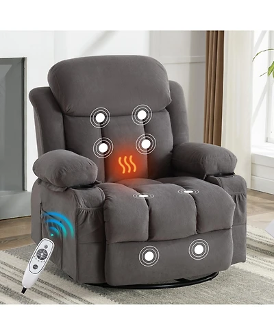Streamdale Furniture Heated Massage Recliner Sofa w/ Usb & Cup Holders (Grey)