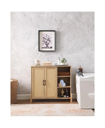 Streamdale Furniture Mid-Century Modern Rattan Door Storage Cabinet