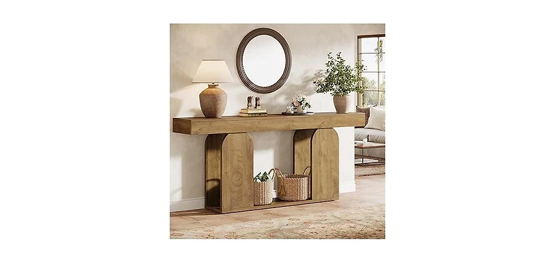 Tribesigns Farmhouse Wood Console Table, 70.9-Inch Entryway Accent Table with U-Shaped Base, 2-Tier Extra Long Sofa