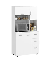 Homcom Wood Kitchen Pantry with 2 Large Cabinets, 1 Pull Up Cabinet