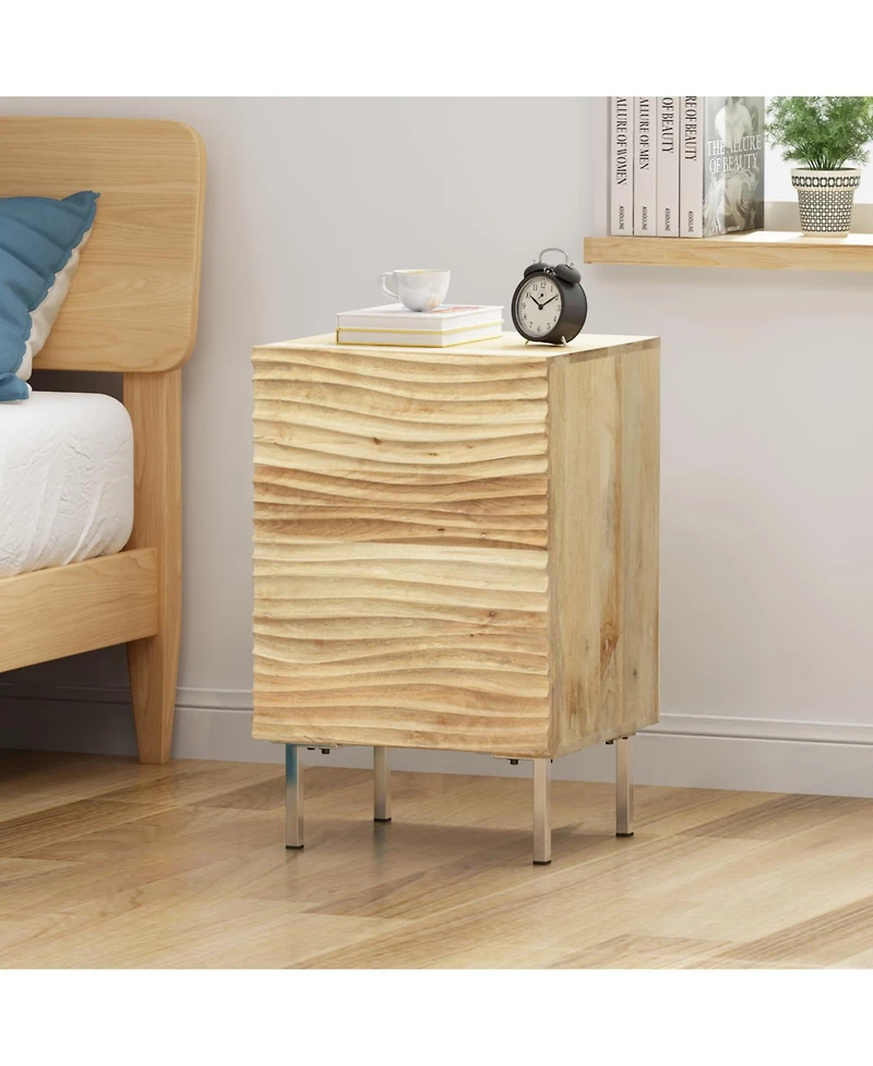 Streamdale Furniture Streamdale Mango Wood Nightstand with Wavy Door