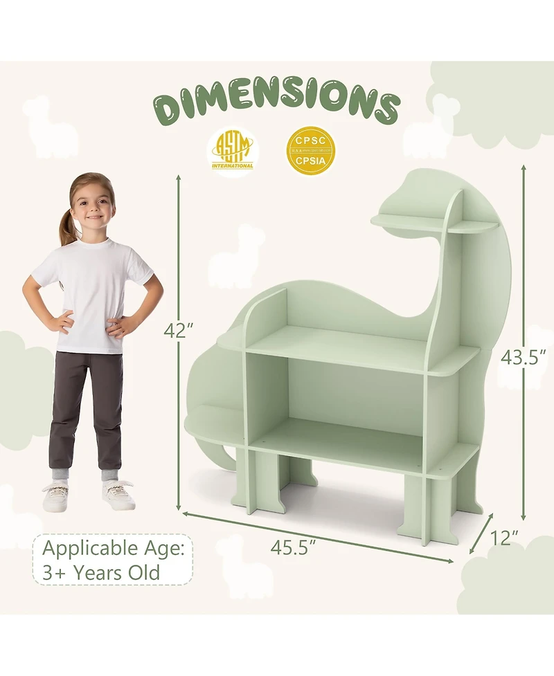 Gymax 3-Tier Dinosaur Kids Bookshelf Toy Storage Organizer Montessori Book Shelf