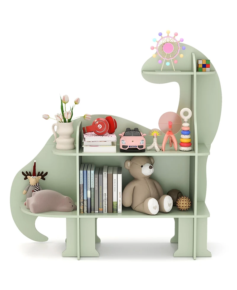 Gymax 3-Tier Dinosaur Kids Bookshelf Toy Storage Organizer Montessori Book Shelf