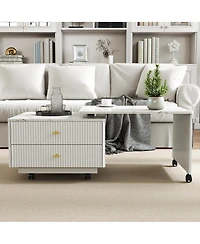 Lovmor Extendable Coffee Table with Storage, Reversible Living Room Table with 2 Drawers and with 6 Wheels
