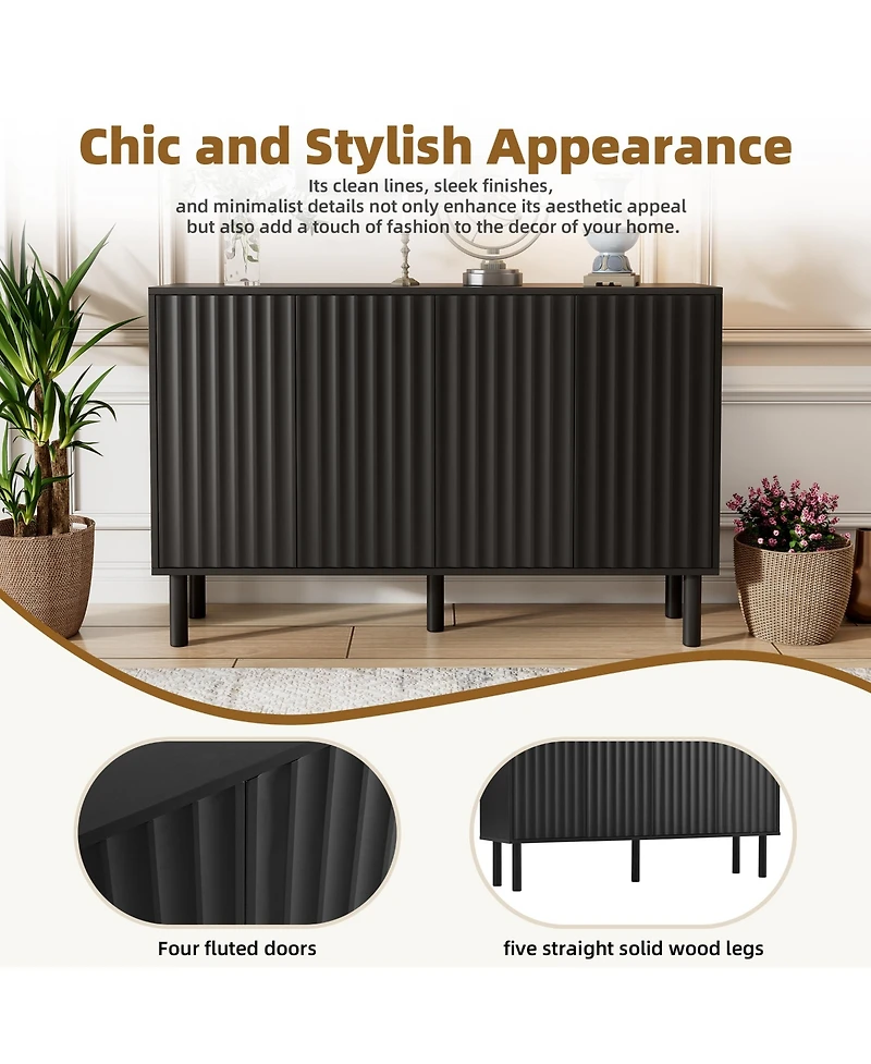 Lovmor Modern Fluted Door Storage Cabinet with Adjustable Shelves