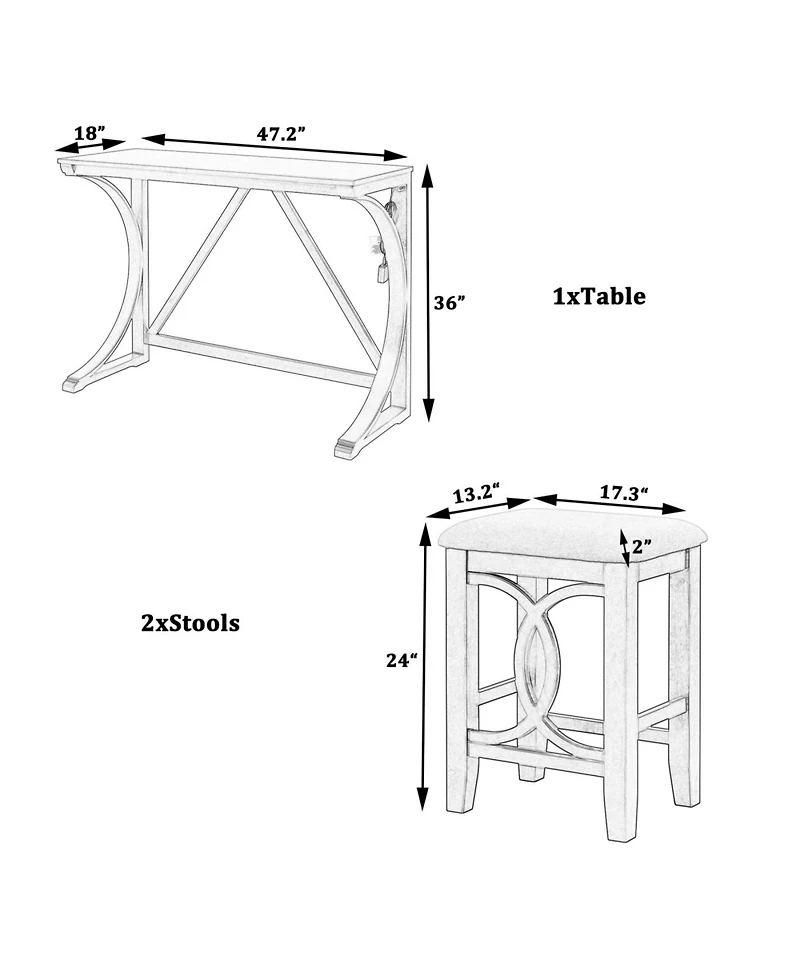 Streamdale Furniture Rubber Wood, Mdf Farmhouse Counter Height Dining Set with Usb & Upholstered Stools