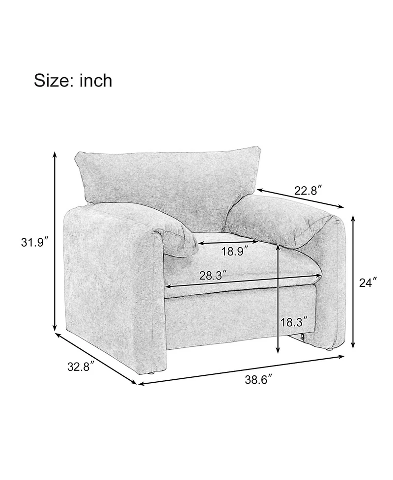 Streamdale Furniture Modern Chenille Oversized Armchair Accent Single Sofa Lounge Chair