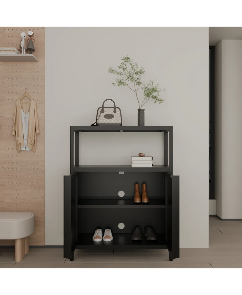 Streamdale Furniture Black Bamboo Storage Cabinet with Shelves
