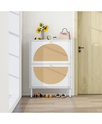 Streamdale Furniture Streamdale 2 Door Shoe Rack, Rattan, Double Layer, Suitable for Living Room, Hallway