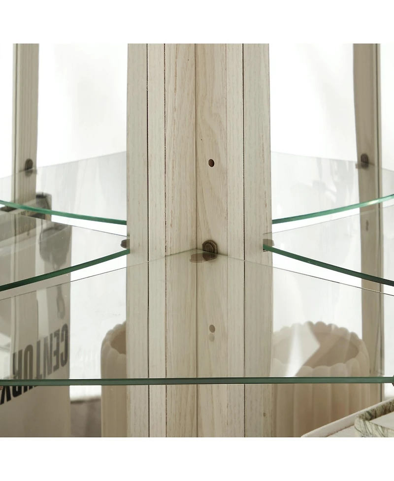 Streamdale Furniture Lighted Corner Curio Cabinet - Glass Display, Adjustable Shelves - White