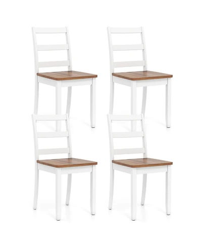 Gymax Set of 4 Dining Chairs Ladder Back Armless Side Chair w/ Solid Rubber Wood Legs
