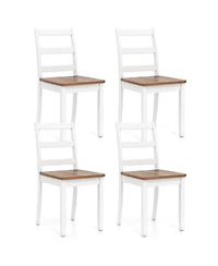 Gymax Set of 4 Dining Chairs Ladder Back Armless Side Chair w/ Solid Rubber Wood Legs